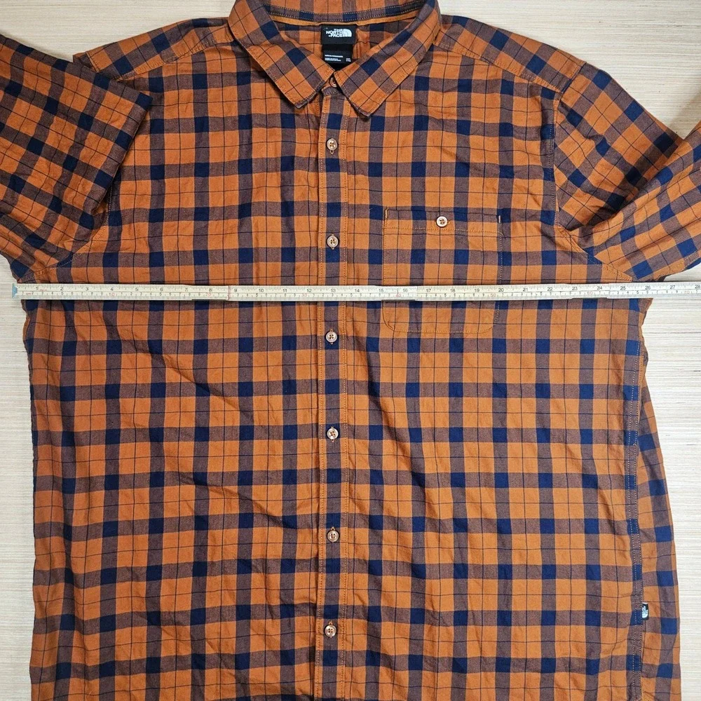 The North Face Button Down Mens XXL Brown Plaid Long Sleeve Outdoor Hiking Shirt